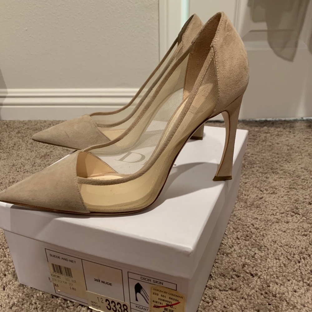 Dior suede net pump with signature Dior heel 38.5